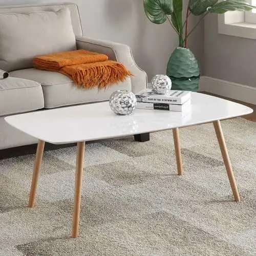 Mid-Century White-Topped Coffee Table – Solid Wood Leg Construction 1