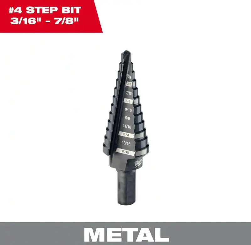 Milwaukee 48-89-9204 Black Oxide Step Drill Bit — 12-Step, 3/16" To 7/8", #4 1
