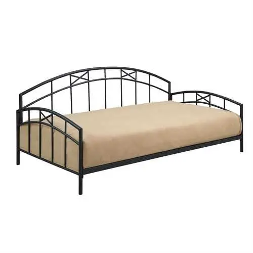 Minimalist Twin Black Metal Daybed Frame With Ornamental Rail Design 1