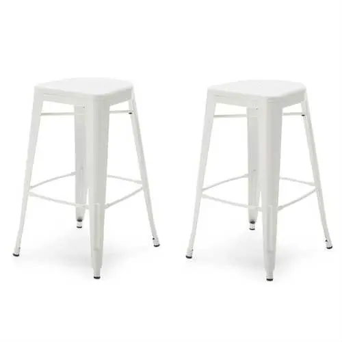 Minimalist White Metal Bar Stool Pair With Contemporary Design 1