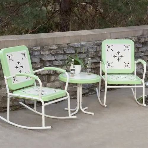 Mint Green Retro Rocker Set – 3-Piece Outdoor Metal Rocking Chair Collection 1