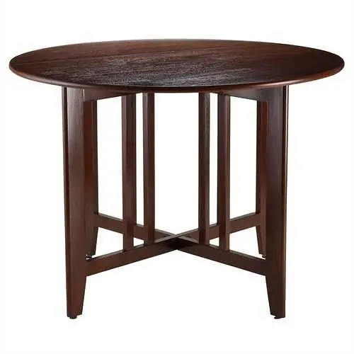 Mission-Style 42-Inch Round Drop-Leaf Dining Table With Dual Extension Leaves 1