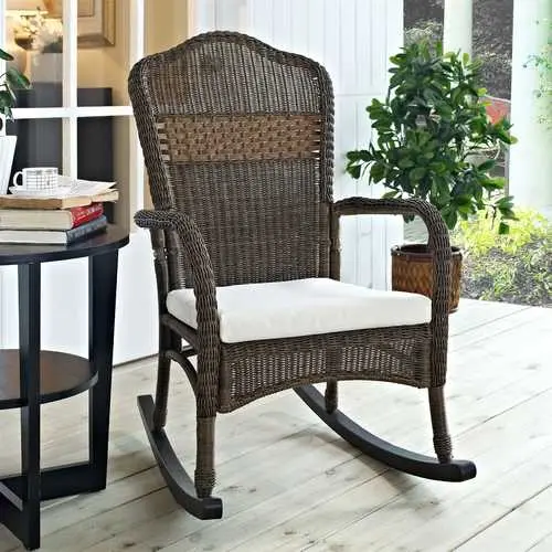 Mocha Wicker Rocking Chair With Beige Cushion – Indoor/Outdoor Use 1