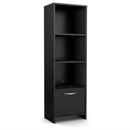 Modern 3-Shelf Black Bookcase With Concealed Bottom Cabinet 1