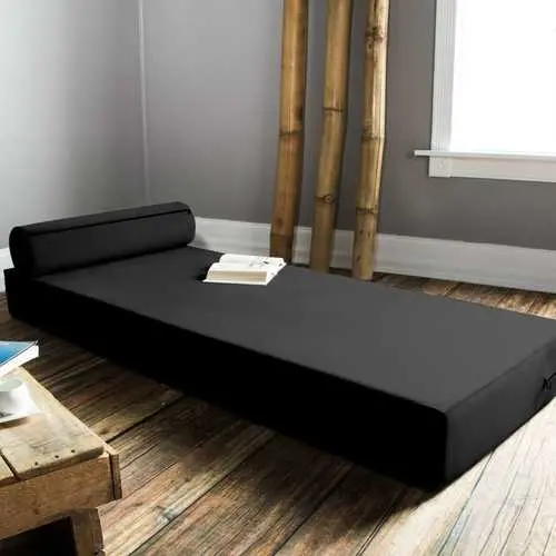 Modern Black Foam Twin Daybed With Integrated Bolster Pillow 1