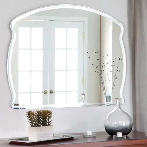 Modern Frameless Wall Mirror – Rectangular Arch Top With Wavy Edge 1