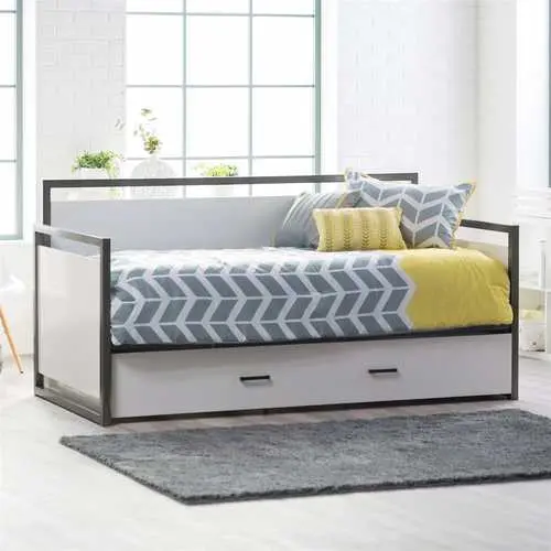 Modern Glossy White Twin Metal Daybed With Pull-Out Trundle 1