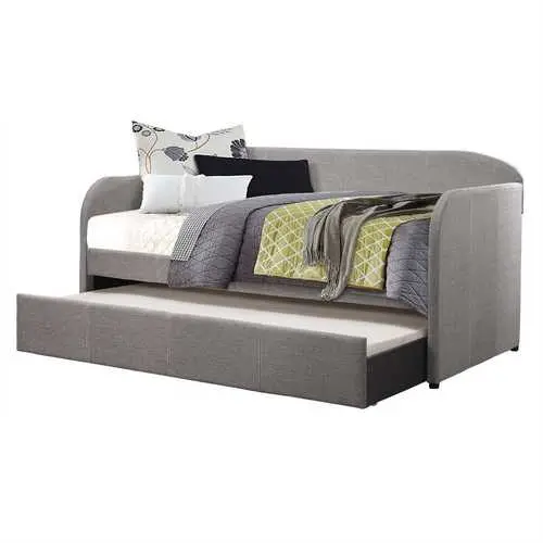 Modern Grey Fabric Twin Daybed With Pull-Out Trundle Bed 1
