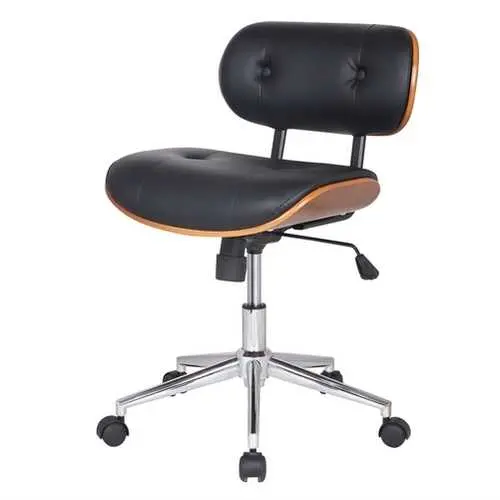 Modern Swivel Office Chair In Black Faux Leather With Padded Seat And Back 1
