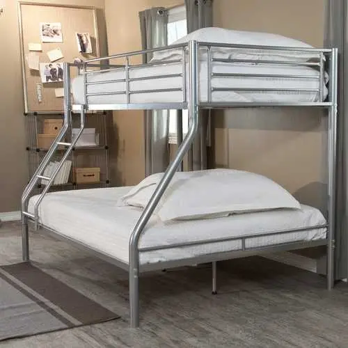 Modern Twin-Over-Full Bunk Bed In Sleek Silver Metal Finish 1