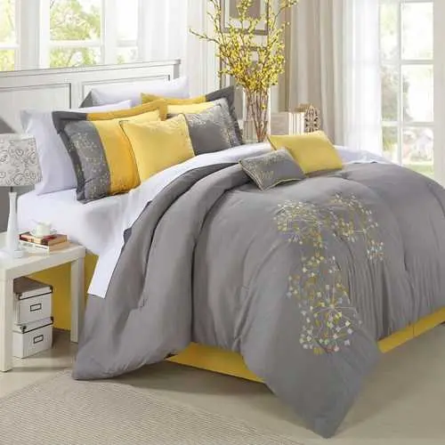 Modern Yellow-And-Grey Floral 8-Piece King Comforter Set 1