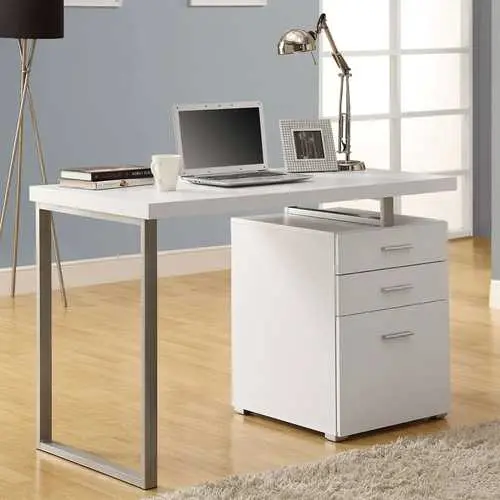 Modular White Office Desk With File Drawers – Left Or Right Configuration 1