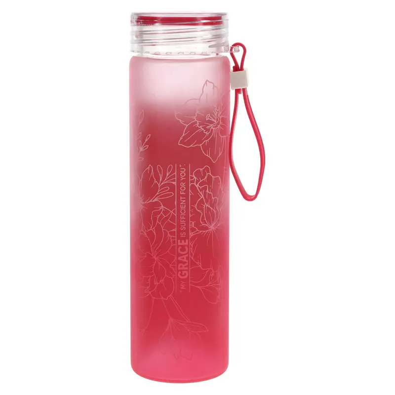 'My Grace Is Sufficient For You' Frosted Glass Water Bottle 1