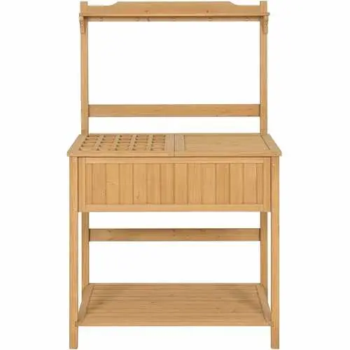 Natural Fir Wood Outdoor Potting Bench With Work Surface 1