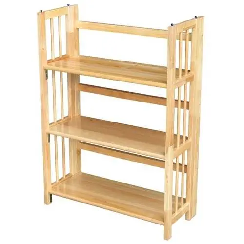 Natural Wood-Finish Folding Bookcase – 3-Shelf Portable Storage Unit 1