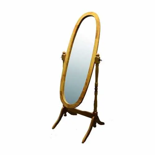 Natural Wood Oval Cheval Mirror – Full-Length Freestanding Floor Mirror 1