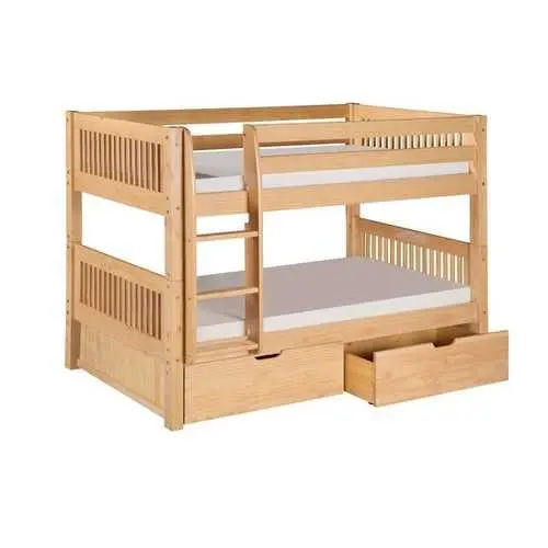 Natural Wood Twin-Over-Twin Bunk Bed – Integrated Storage Drawers & Safety Rails 1