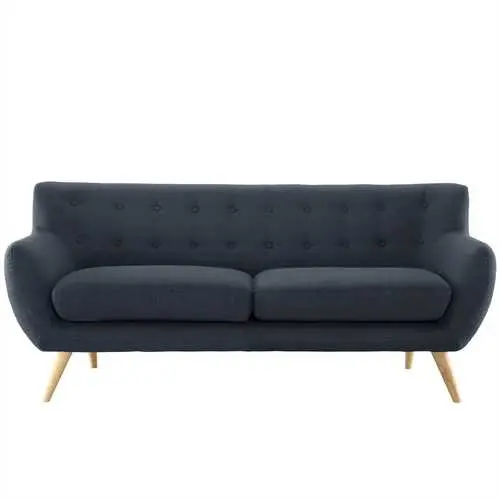 Navy Linen Mid-Century Sofa Loveseat With Clean Modern Lines 1
