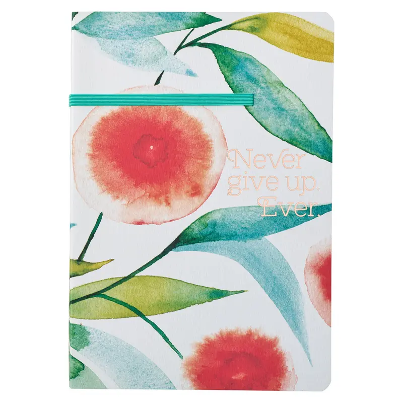 'Never Give Up' Orange Blossom-Themed Paperback Journal With Elastic Closure 1