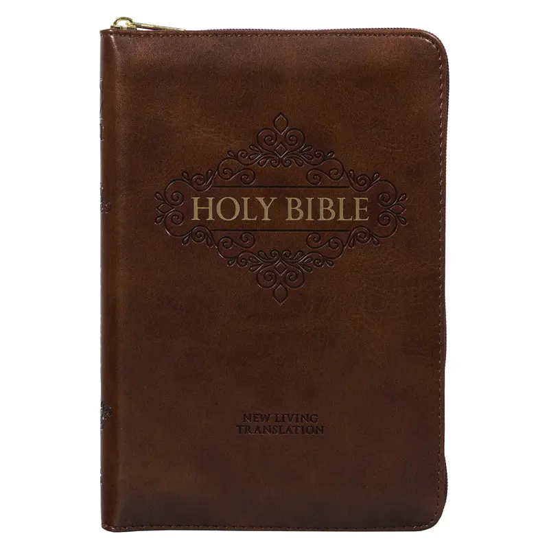 Nlt Compact Bible In Brown Faux Leather With Zip Closure And Flexible Cover 1