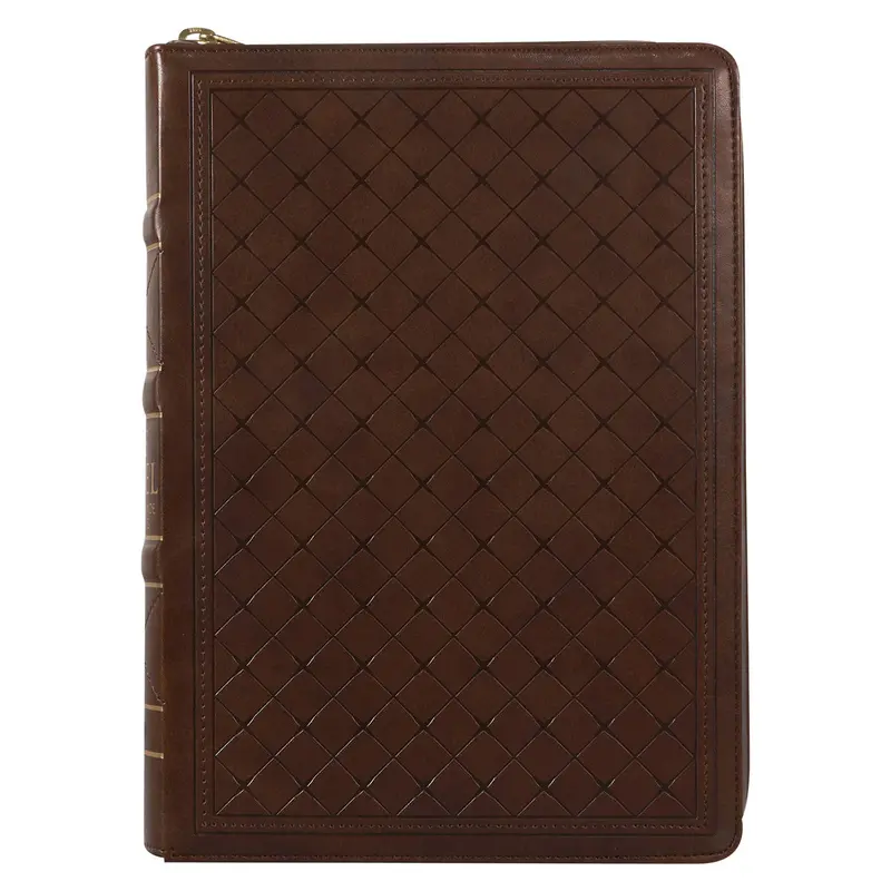 Nlv Large-Print Bible In Brown Faux Leather With Zip Closure And Thumb Index 1