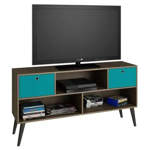 Oak Aqua Grey Mid-Century Tv Stand & Entertainment Center 1