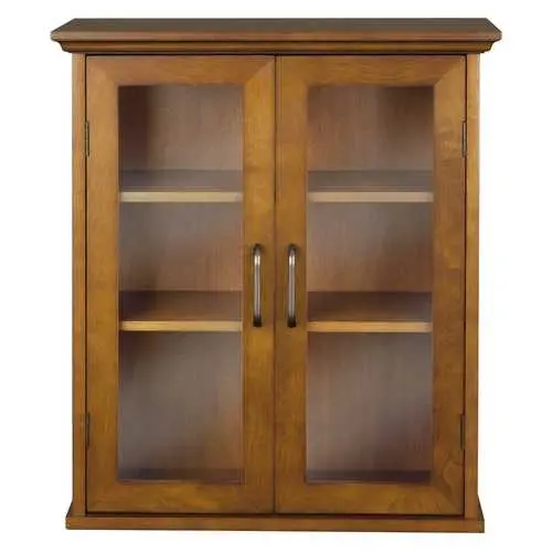 Oak Bathroom Wall Cabinet – Two-Glass-Door Vanity With Adjustable Shelving 1