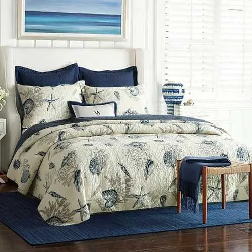 Ocean-Themed Twin Quilt Set – 100% Cotton, 2-Piece Nautical Design 1