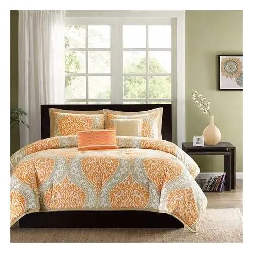 Orange Damask Comforter Set – Queen Size, 5-Piece 1