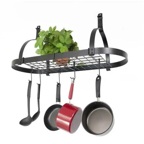 Oval Hammered Steel Ceiling-Mount Pot Rack With Drywall Anchors Included 1