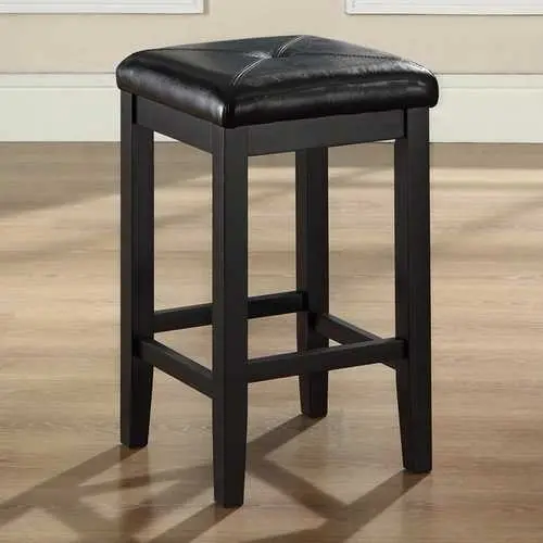 Pair Of Black Faux Leather Barstools – 24-Inch Backless Design 1