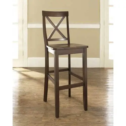 Pair Of Mahogany-Finish Solid Wood X-Back Barstools (30") 1