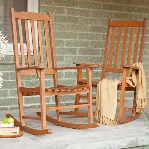 Pair Of Natural Slat Rocking Chairs For Indoor Or Outdoor Patios 1