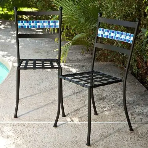 Pair Of Powder-Coated Iron Bistro Chairs – Black Frame & Aqua Blue Backrests 1