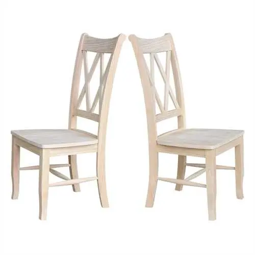 Pair Of Traditional Unfinished Solid Wood Dining Chairs 1