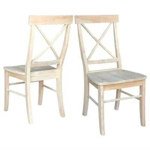 Pair Of Unfinished Solid Wood X-Back Dining Chairs – Natural Finish 1