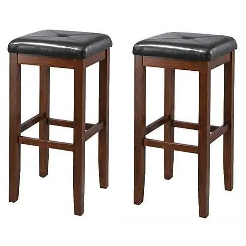 Pair Of Vintage Mahogany Stools – Black Upholstered Seats & Classic Craftsmanship 1