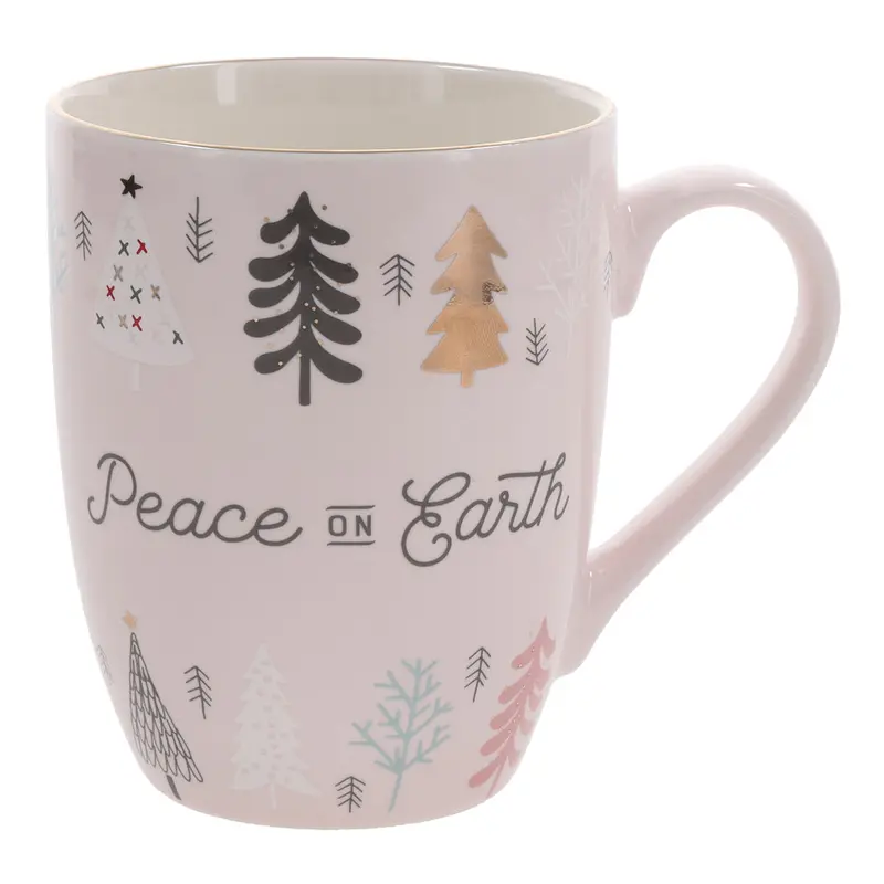 'Peace On Earth' Light Pink Ceramic Mug – Holiday-Themed, Dishwasher-Safe 1