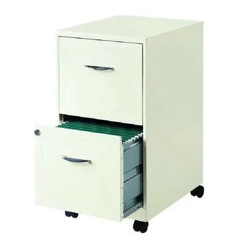Pearl White Mobile File Cabinet – Two-Drawer Steel Organizer With Casters 1