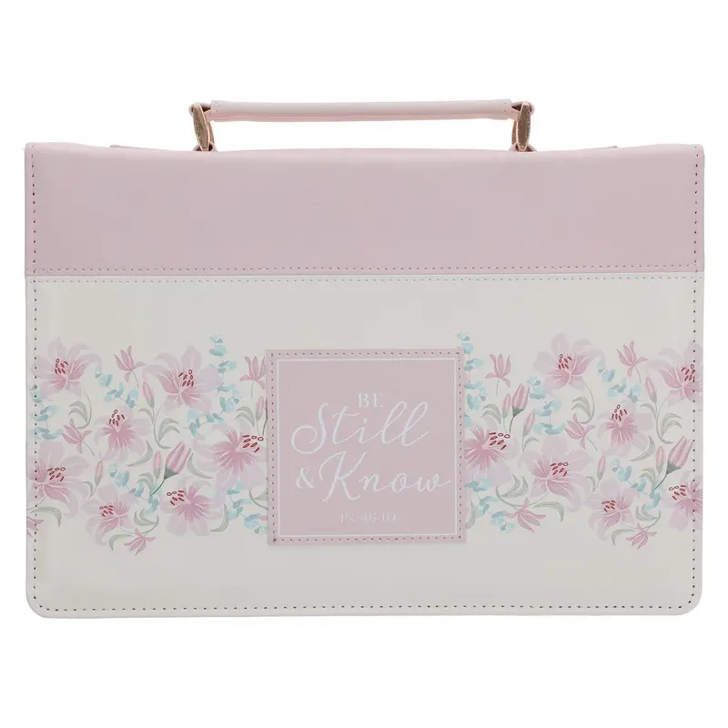 Pink Faux Leather Bible Carry Bag — 'Be Still & Know' Design 1