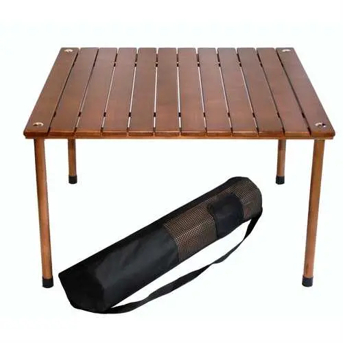 Portable Outdoor Folding Table With Solid Wood Surface And Carry Bag 1