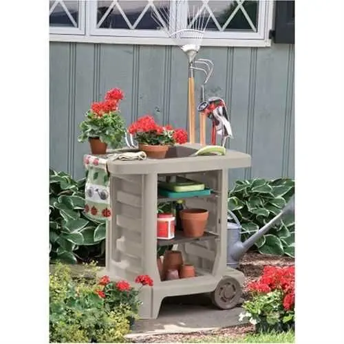 Portable Outdoor Potting Bench With Integrated Tool Caddy And Utility Bin 1