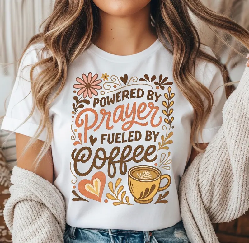 'Prayer Fueled By Coffee' Graphic T-Shirt 1