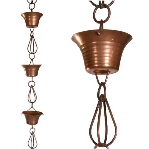 Pure Copper Rain Chain – 8.5-Foot Teardrop & Round Cup Design For Gutter Drainage 1