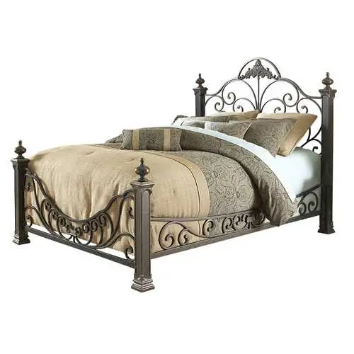 Queen Baroque Metal Bed – Ornamental Headboard & Footboard Design 1