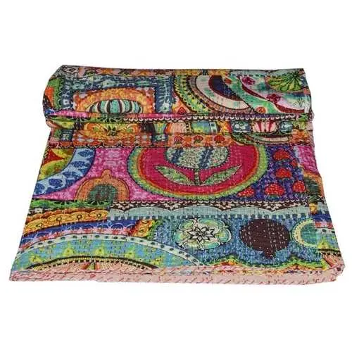 Queen Colorful Patchwork Quilt Blanket – Handcrafted 100% Cotton Design 1