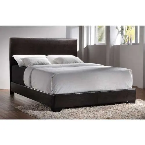 Queen Faux Leather Upholstered Bed In Dark Brown With Statement Headboard 1