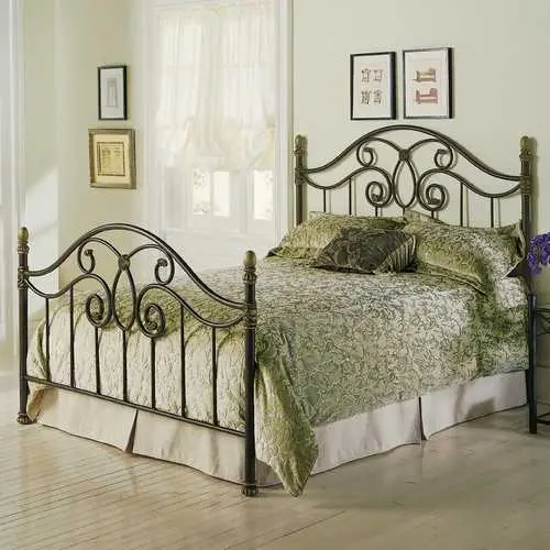 Queen Metal Poster Bed With Autumn Brown Headboard And Footboard 1