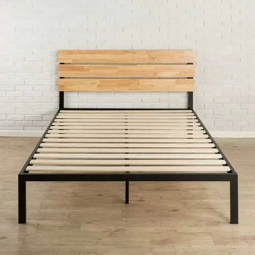 Queen-Sized Modern Platform Bed Frame Combining Wood And Metal Elements 1