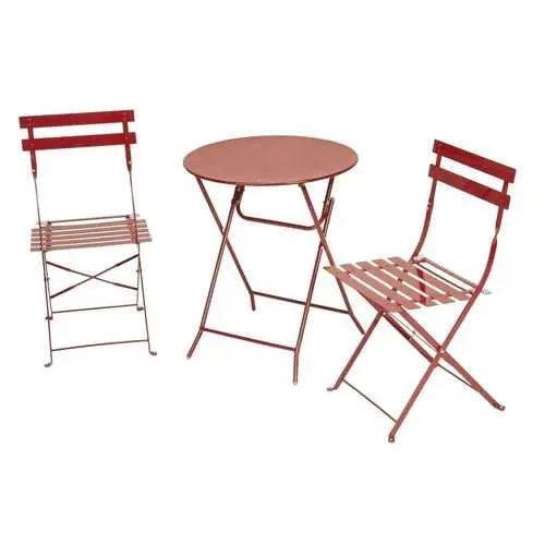 Red Bistro-Style Outdoor Furniture Set: Folding Table And Two Chairs 1